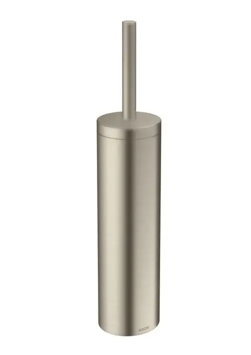Toilettenbürstenhalter in gebürstetem Nickel-Finish, zylindrische Form mit einem langen Stiel. Produkt von AXOR, geeignet für die Wandmontage.